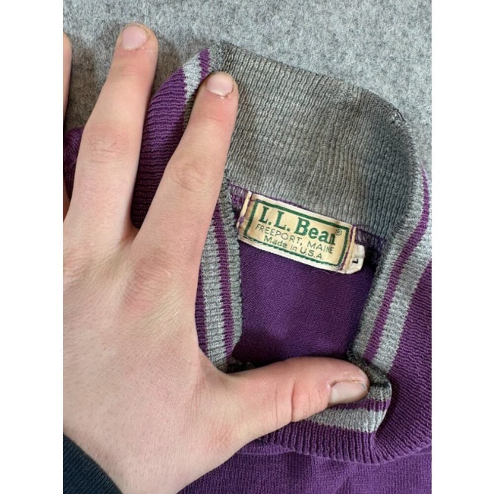 Vintage 80s LL Bean Long Sleeve Shirt Mens L Purple Mock Neck Striped Streetwear - Picture 7 of 9